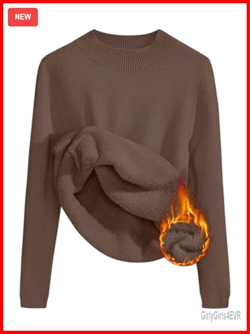 Fleece Sherpa Lined Turtleneck Pullover Sweater Winter Layering